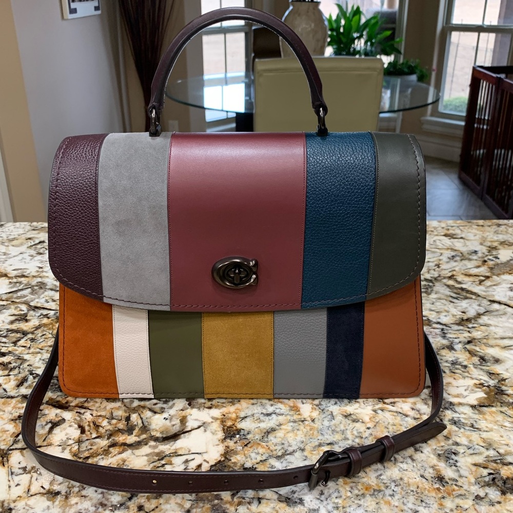 Coach Parker Top Handle 32 With Patchwork Stripes